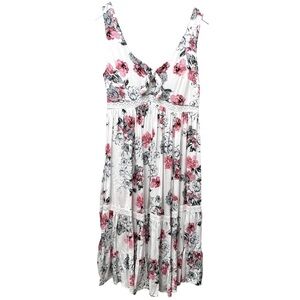 TORRID Floral Sundress Size Large (Torrid 0) Midi Dress Tiered Rayon White